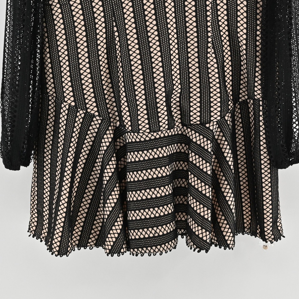 Lulus Night Muse Black Lace Skater Dress Size XL Cocktail V Neck Balloon Sleeve - Picture 11 of 15